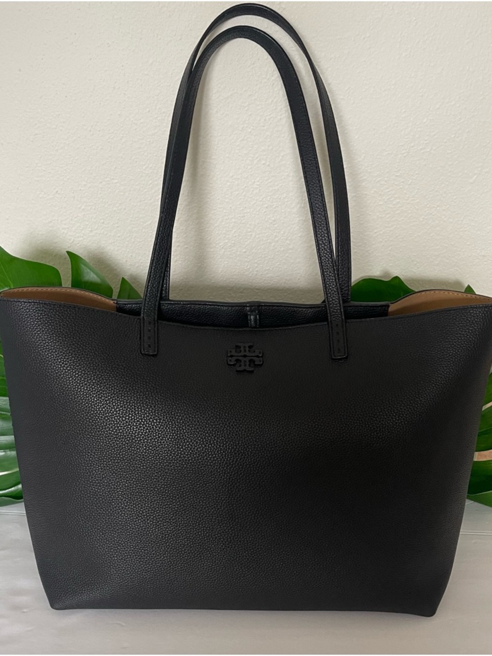 TORY BURCH MCGRAW BLACK LEATER TOTE